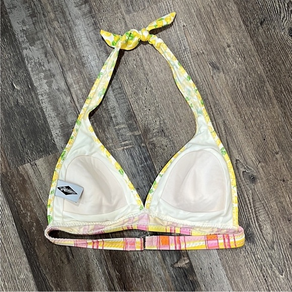 Vintage Hobie Lemons Pink Plaid Y2K Halter Bikini Top No Size Tag Sz S Retro - Picture 6 of 12